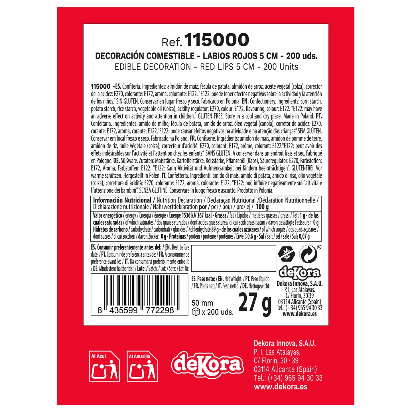 LÈVRES ROUGES EN AZYME 5CM