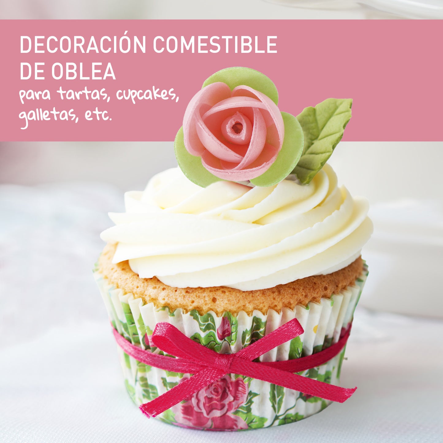 140 ROSAS OBLEA CON HOJA VERDE 3,5CM