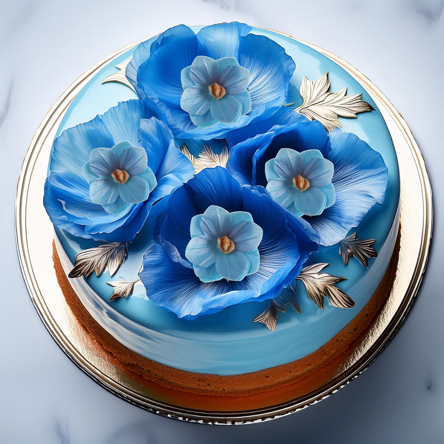 FLORES DE OBLEA COLOR AZUL 4CM