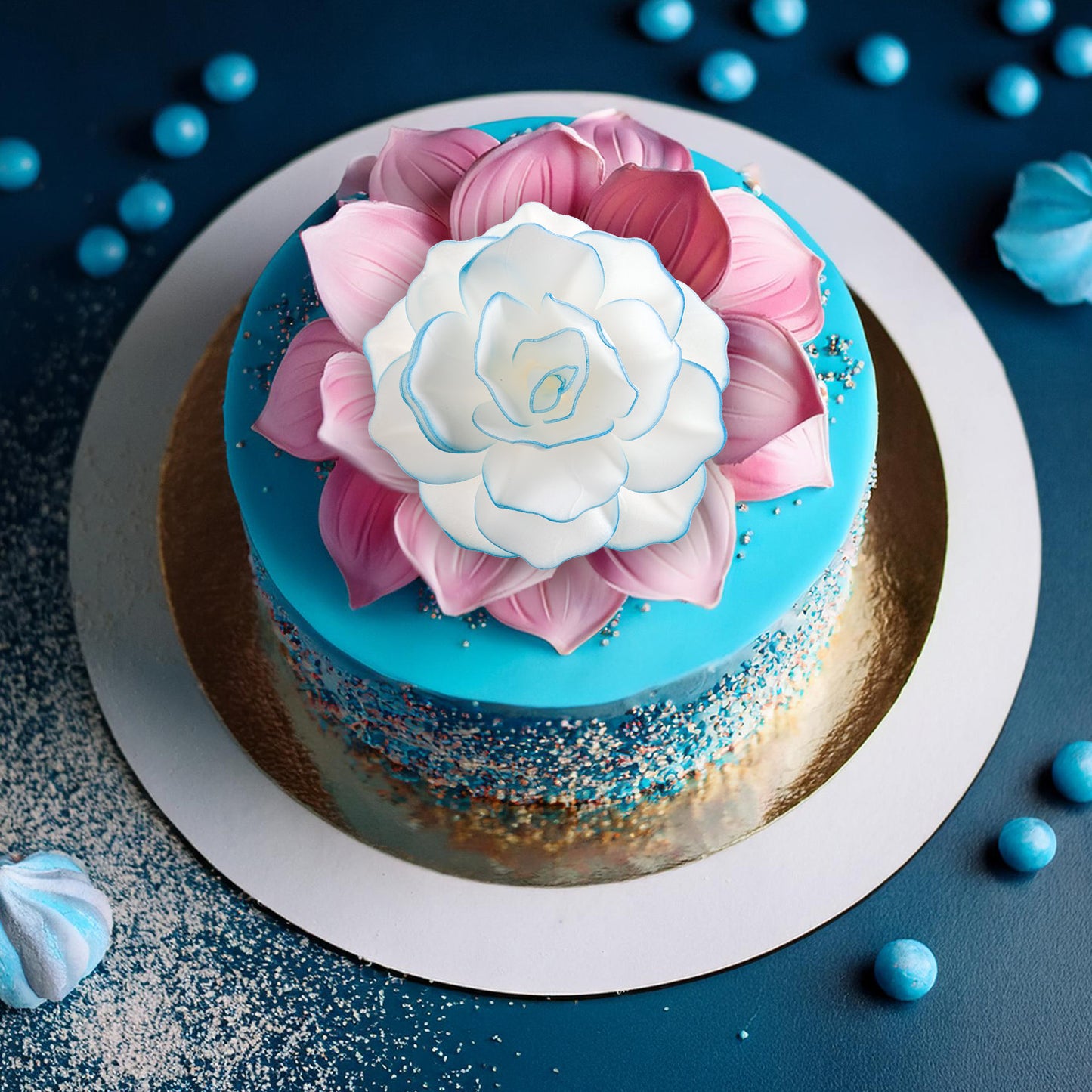 FLOR DE HÓSTIA COM REBORDO AZUL 12,5CM