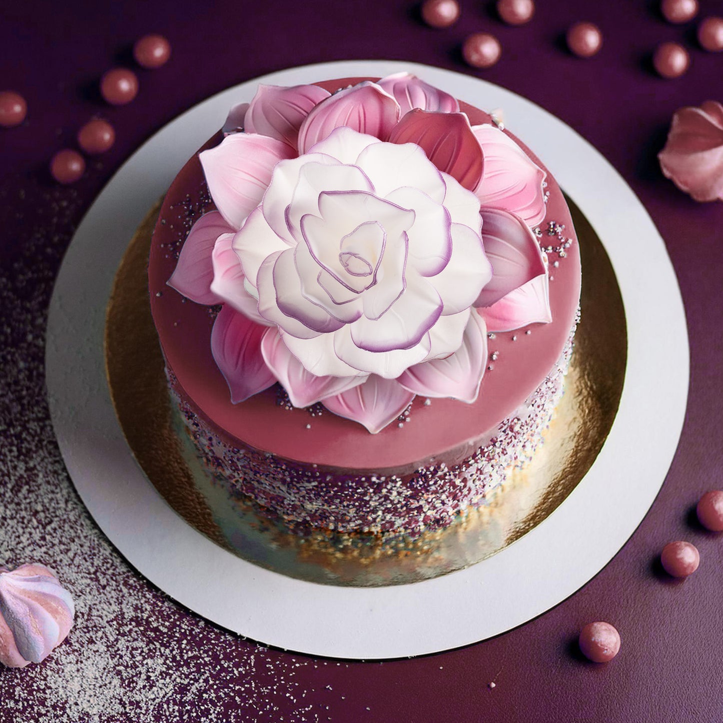 FLEUR EN AZYME AVEC BORDURE VIOLETTE 12,5CM