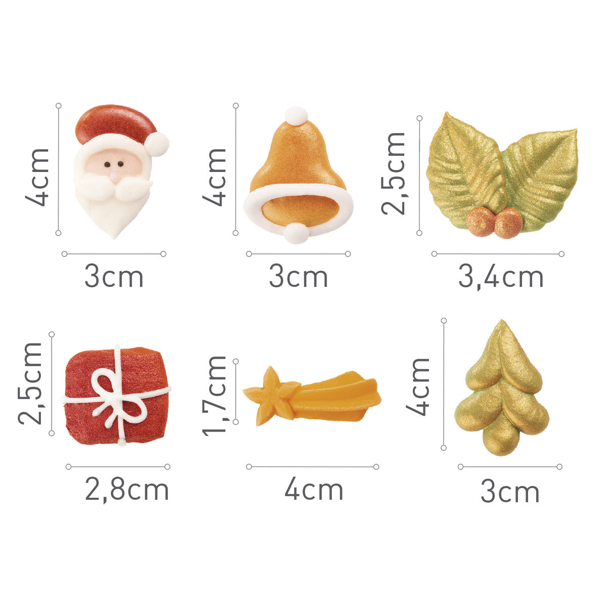 DECORAZIONE ZUCCHER 2D OF NATALE 8 DISEGNI EFFETTO PERLA 4~1.7CM