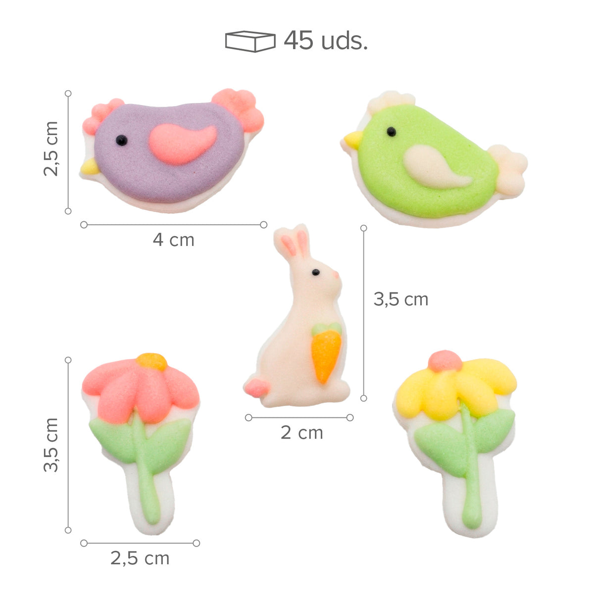 SUGAR DECORATION 2D EASTER GARDEN 45 UNITS