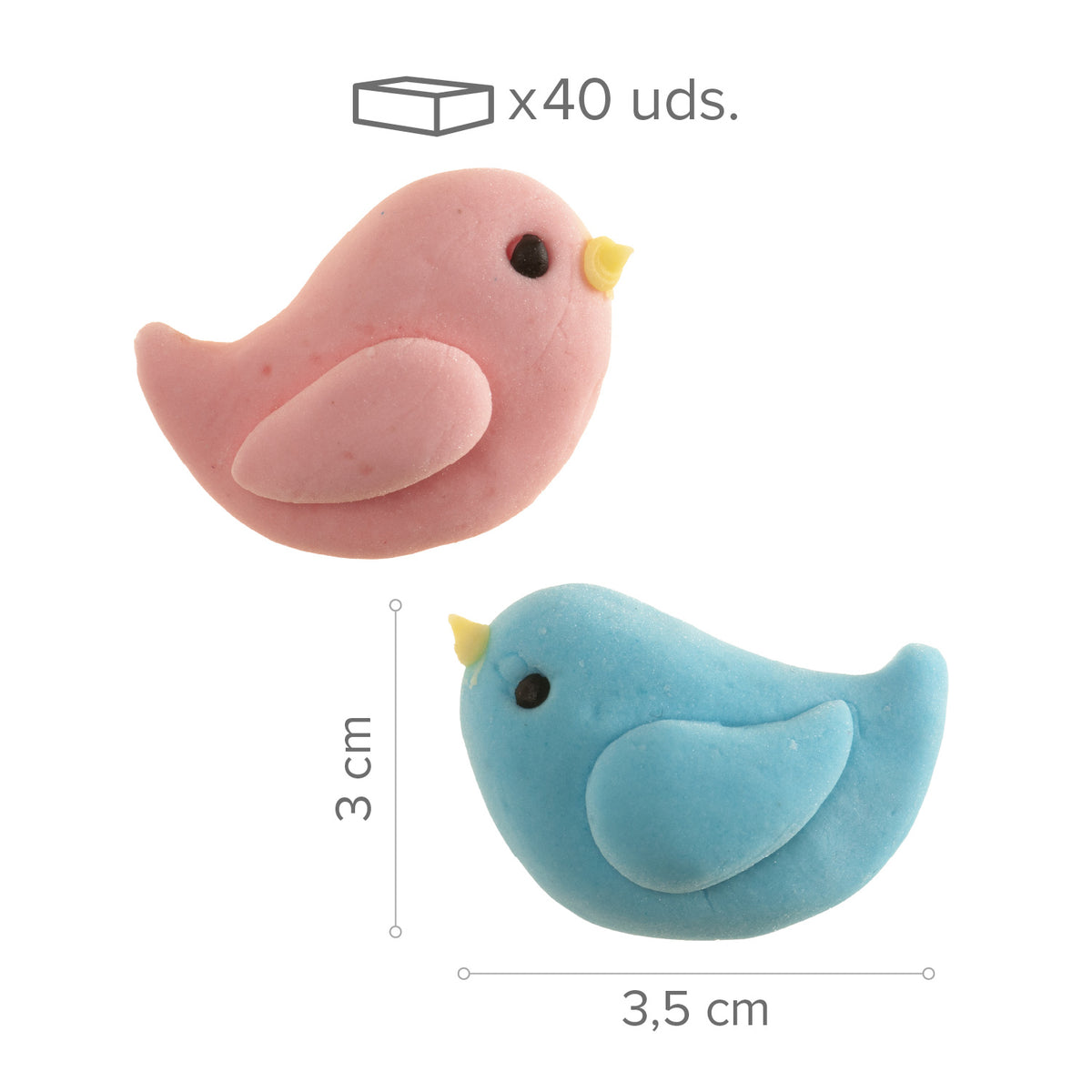 DECORAZIONE IN ZUCCHERO 2D UCCELLI ROSA E BLU 40 UNITÀ