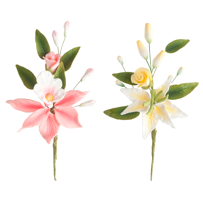 MAZZO DECORAZIONE ZUCCHERO ORCHIDEA ROSA-GIALLO 11CM