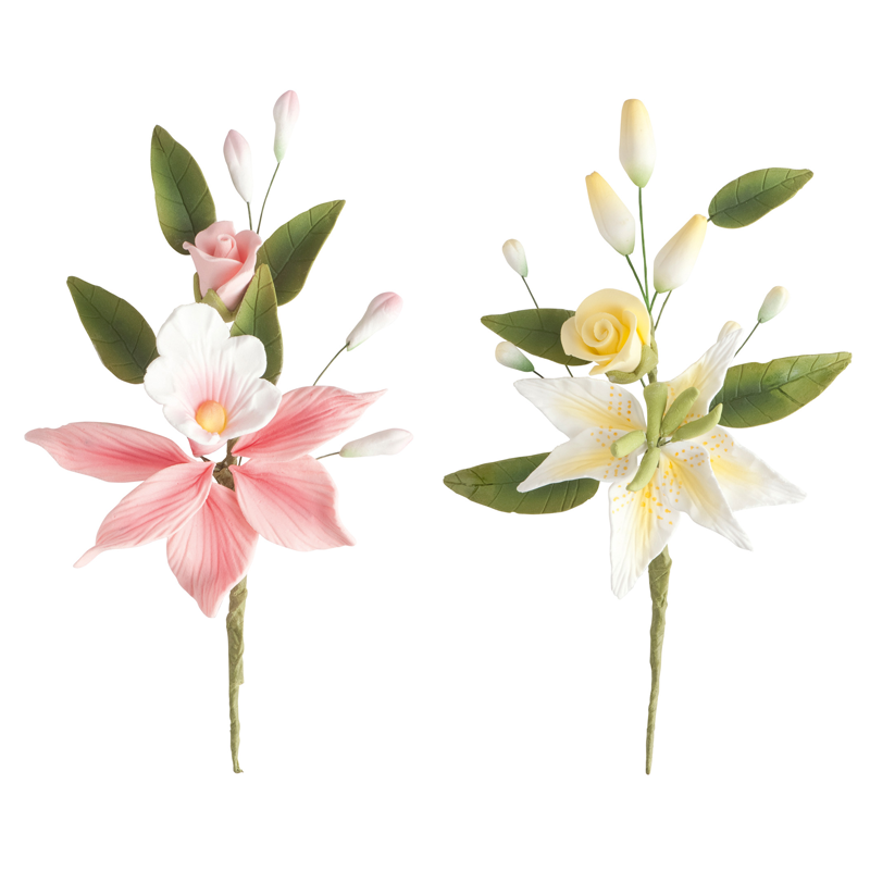 RAMO DECORACION AZUCAR ORQUIDEA ROSA-AMARILLO 11CM ALAMBRE