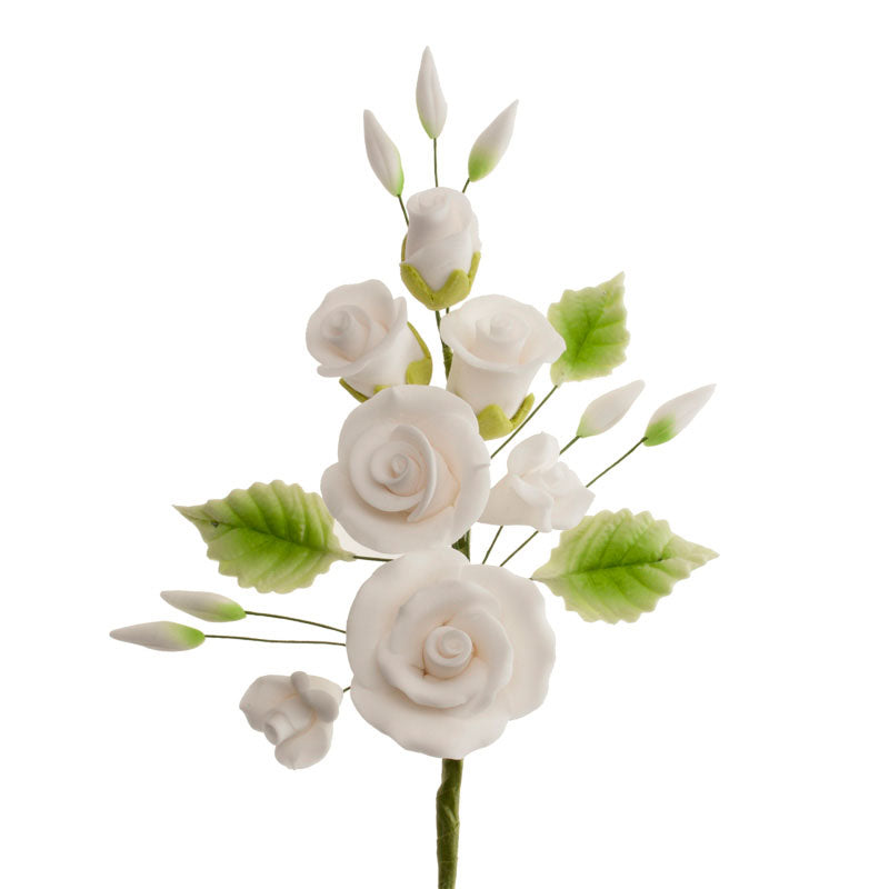 RAMOS DECORAÇÃO AÇÚCAR ROSAS BRANCAS 13CM