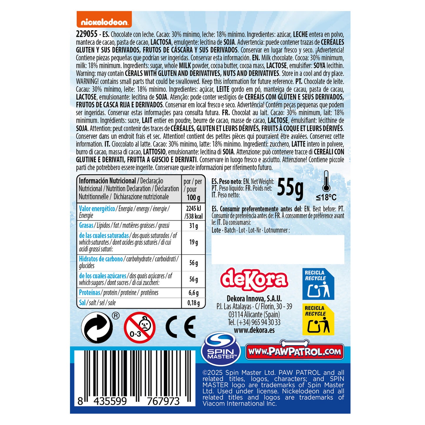 OEUF EN CHOCOLAT AVEC BRACELET CHASE 55GR