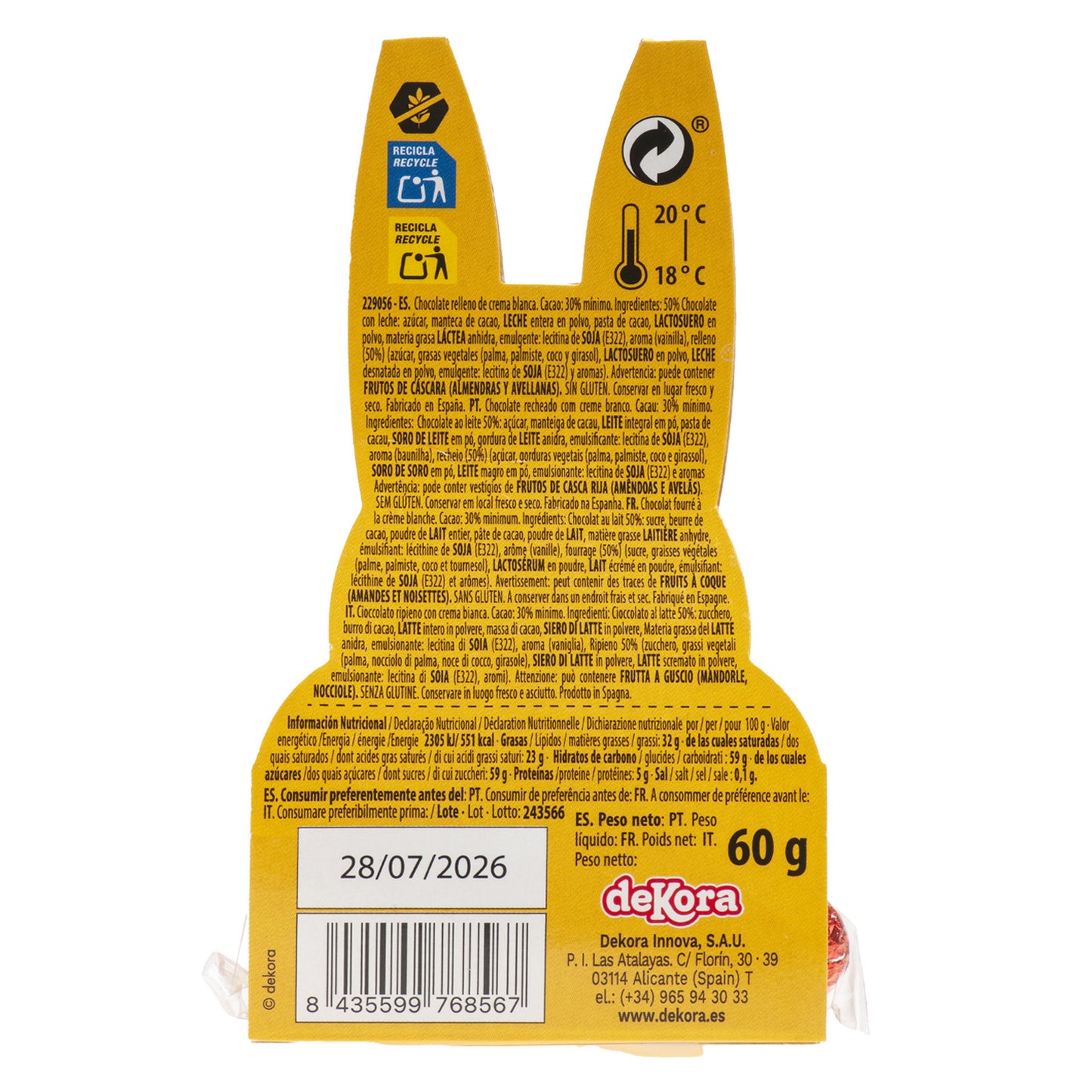 CONEJITO CON HUEVOS DE CHOCOLATE 60GR