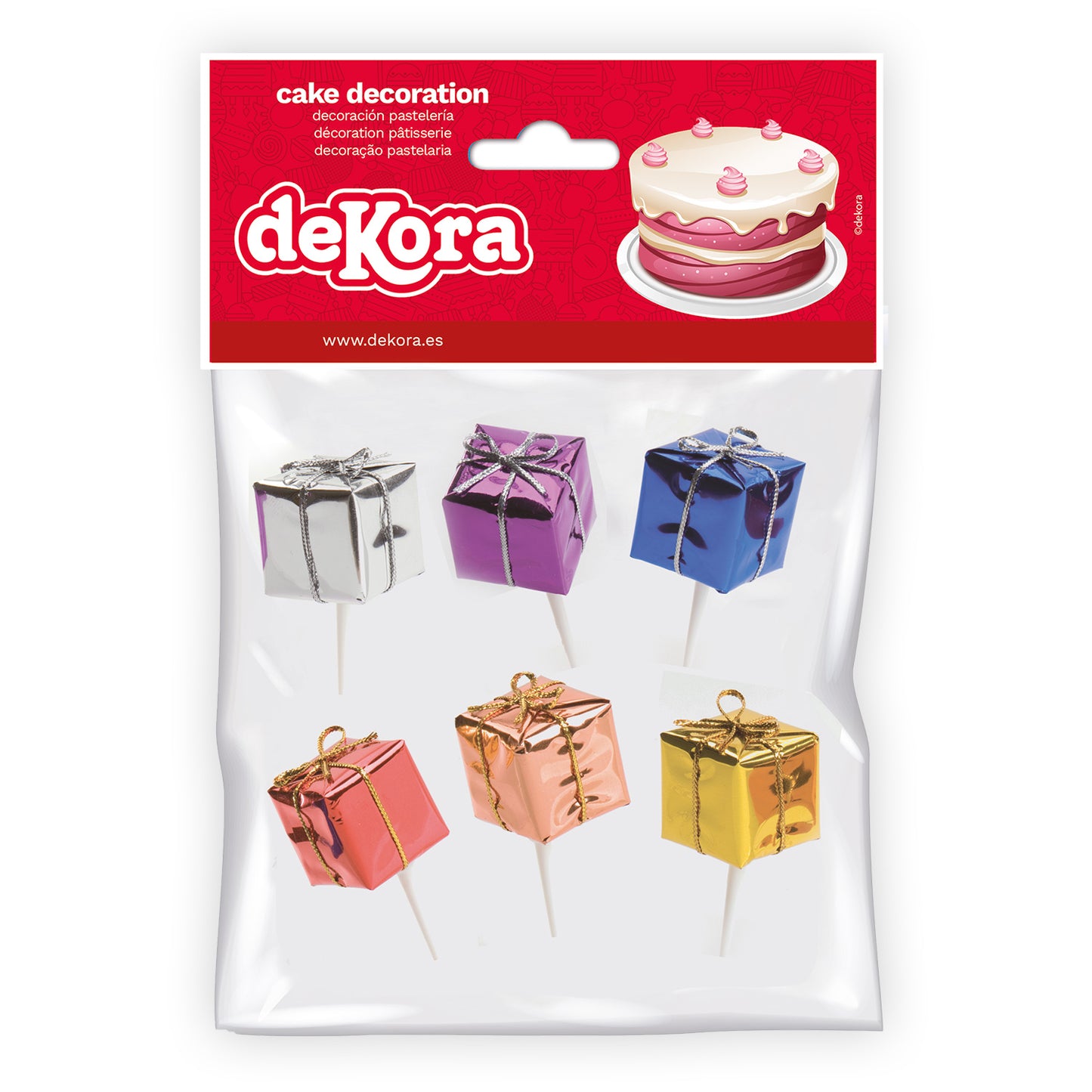 CAKE TOPPER FIGURA IN PLASTICA REGALI 6 UNITÀ, 12 BUSTINE