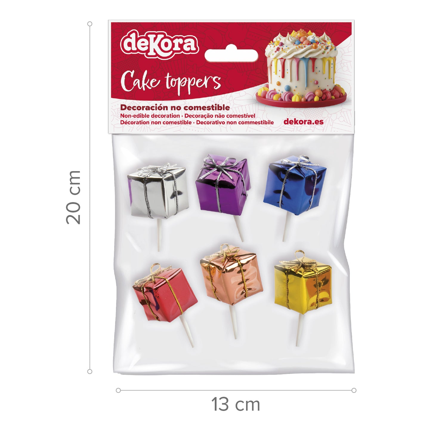 CAKE TOPPER FIGURA PLASTICO REGALOS 6 UDS, 12 BOLSAS