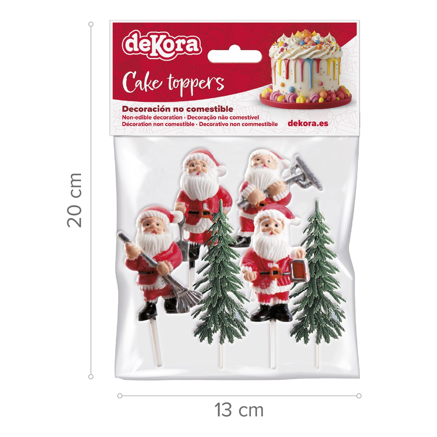 CAKE TOPPER FIGURA PLASTICO PINO Y SANTA, 6 UDS, 12 BOLSAS