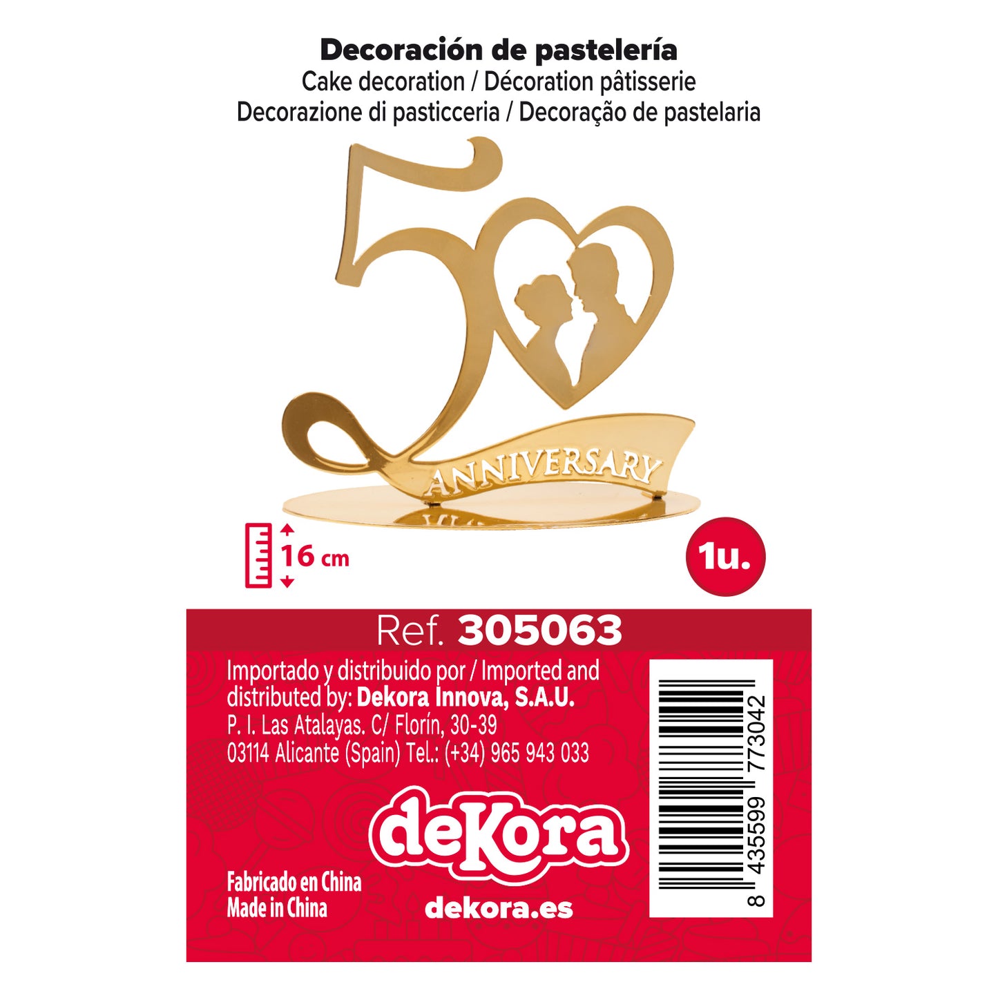 METALLIC GOLD 50th ANNIVERSARY CAKE TOPPER CUTTING 20X16 CM