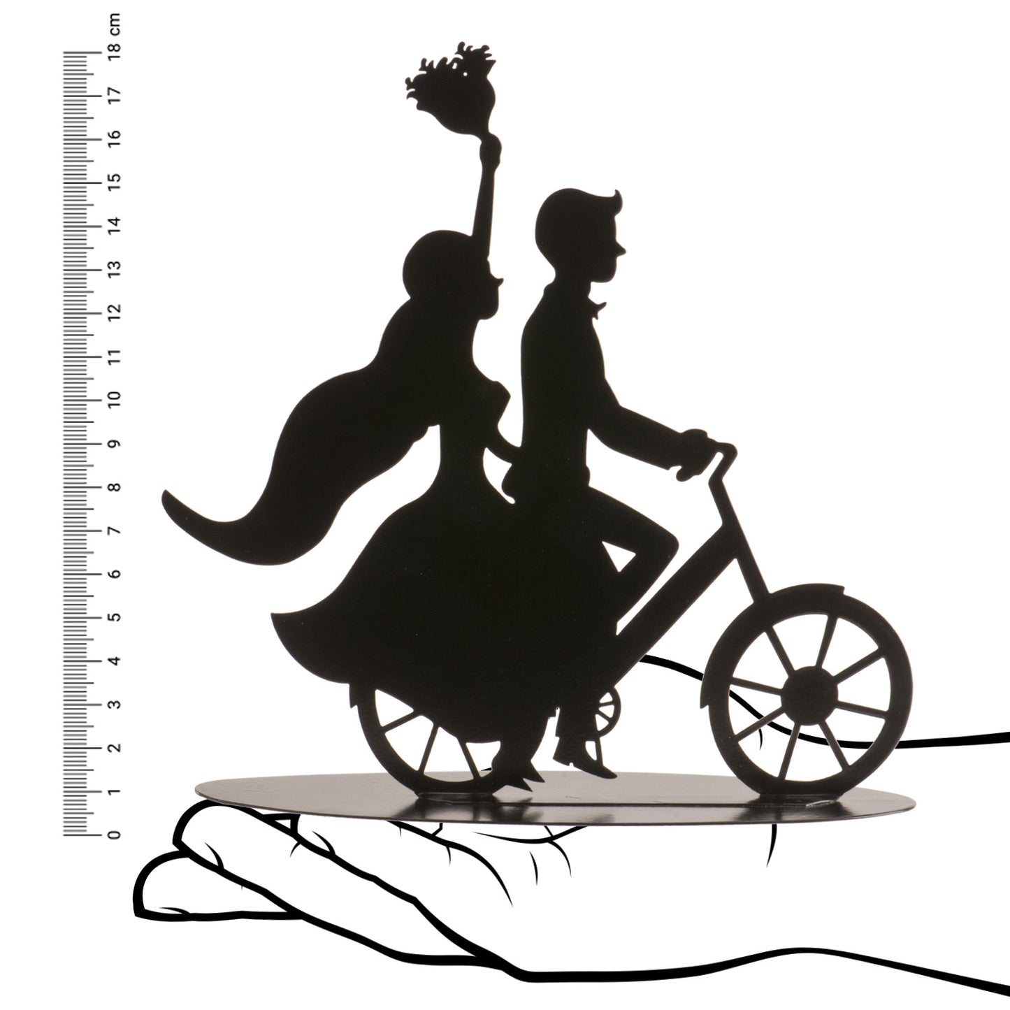 TOPPER PARA TARTA BODA BICICLETA NEGRA METAL 18CM
