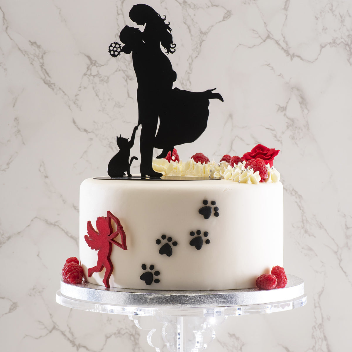 PAREJA BODA CON GATO DE METAL NEGRO 18CM