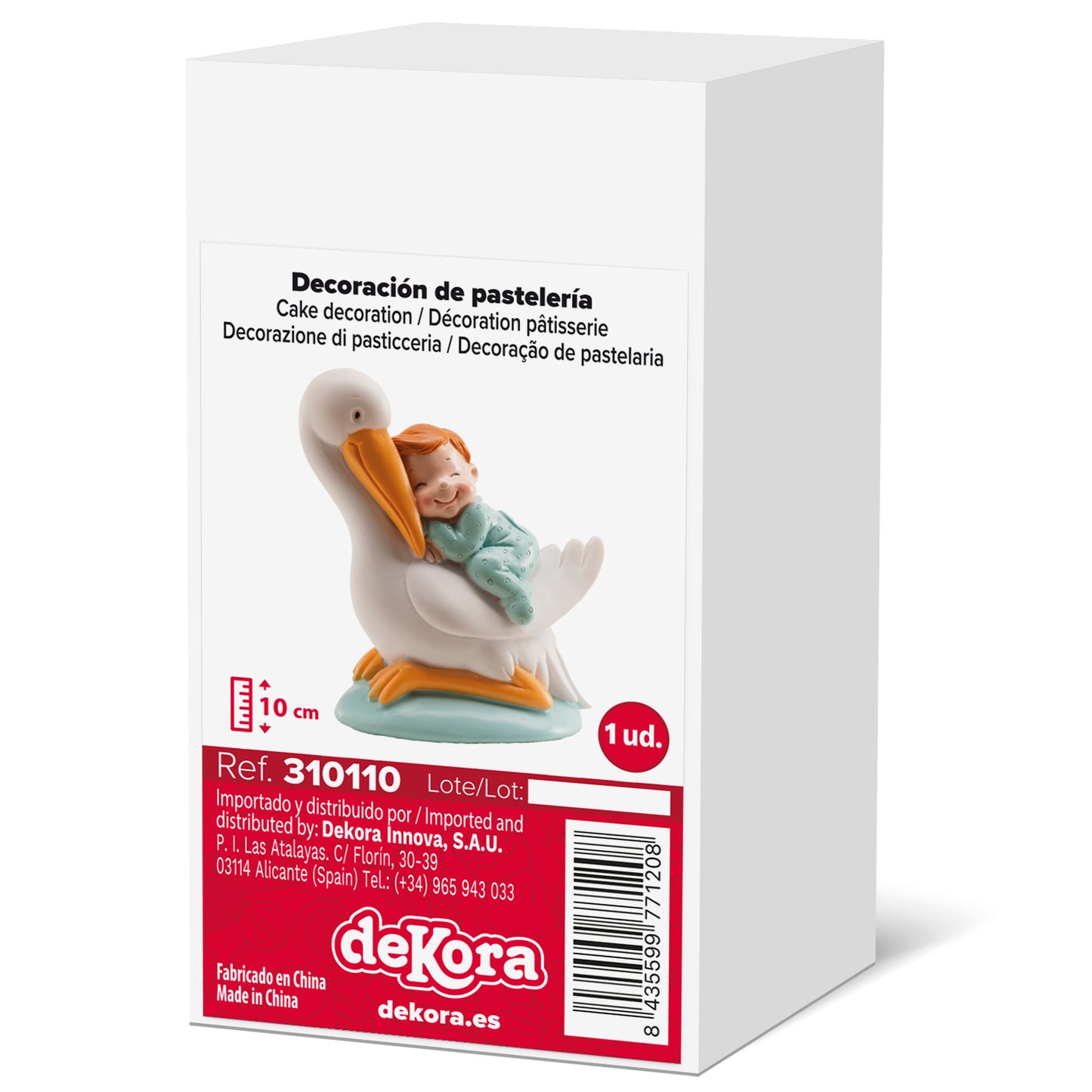 FIGURINE POUR GÂTEAU DE BAPTÊME CIGOGNE ENDORMIE BLEUE 10CM