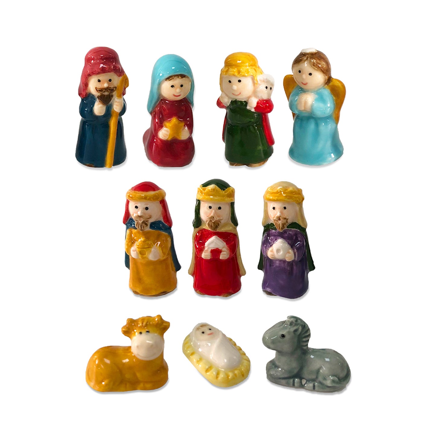 ASSORTMENT OF 10 CERAMIC NATIVITY FIGURES 3-3.5CM