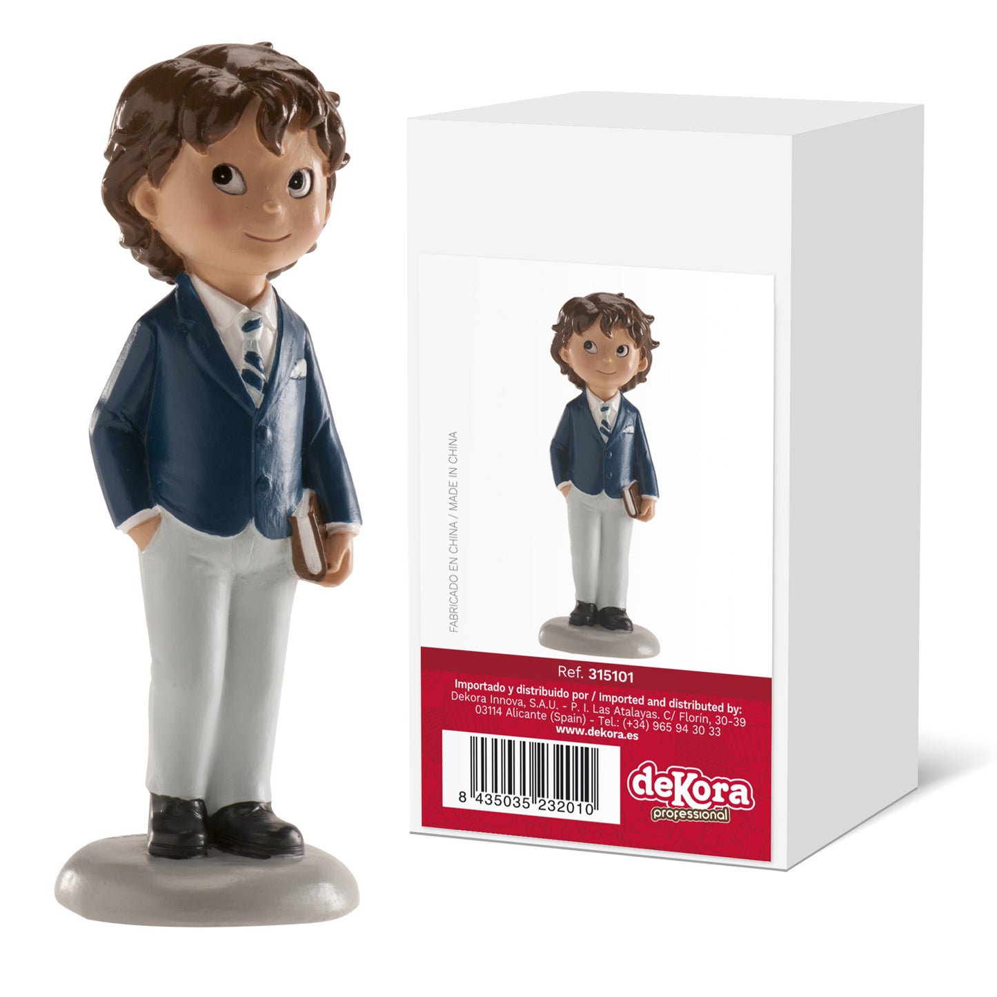 COMMUNION BOY CAKE TOPPER BLUE SUIT 13 CM