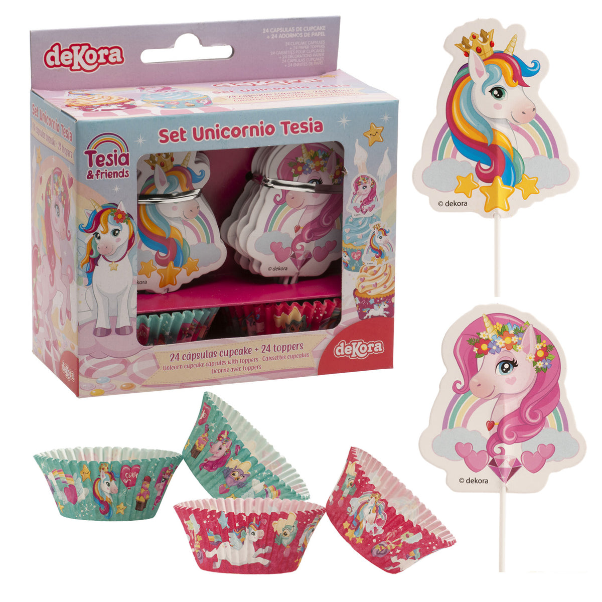 UNICORN 24 CUPCAKE CAPSULES WITH 24 TOPPERS DECORATING KIT