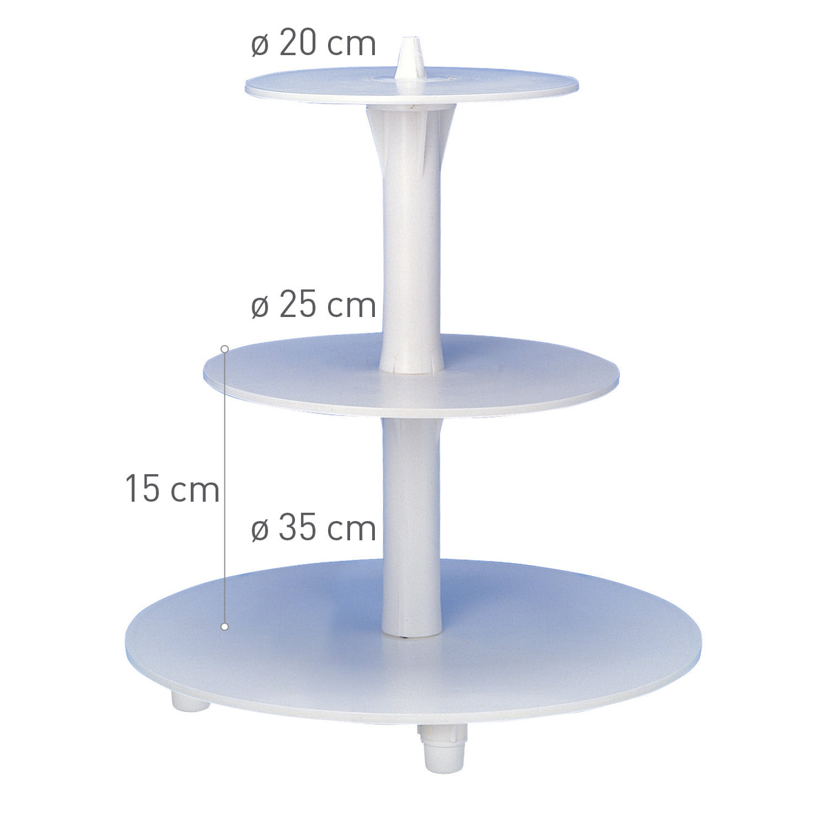 PLASTIC CAKE STAND 3 HEIGHTS Ø 35CM-25CM-20CM