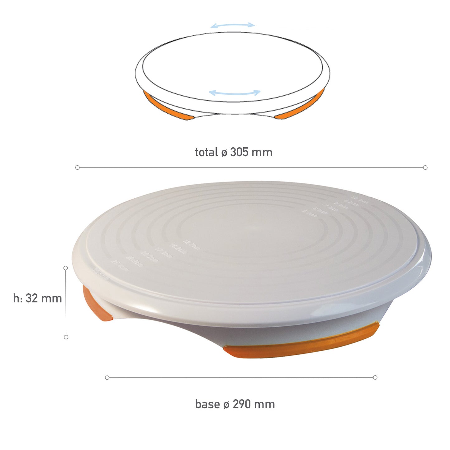 PLASTIC CAKE STAND TURNABLE Ø 30,5CM H 3,2CM BASE Ø 2,9CM