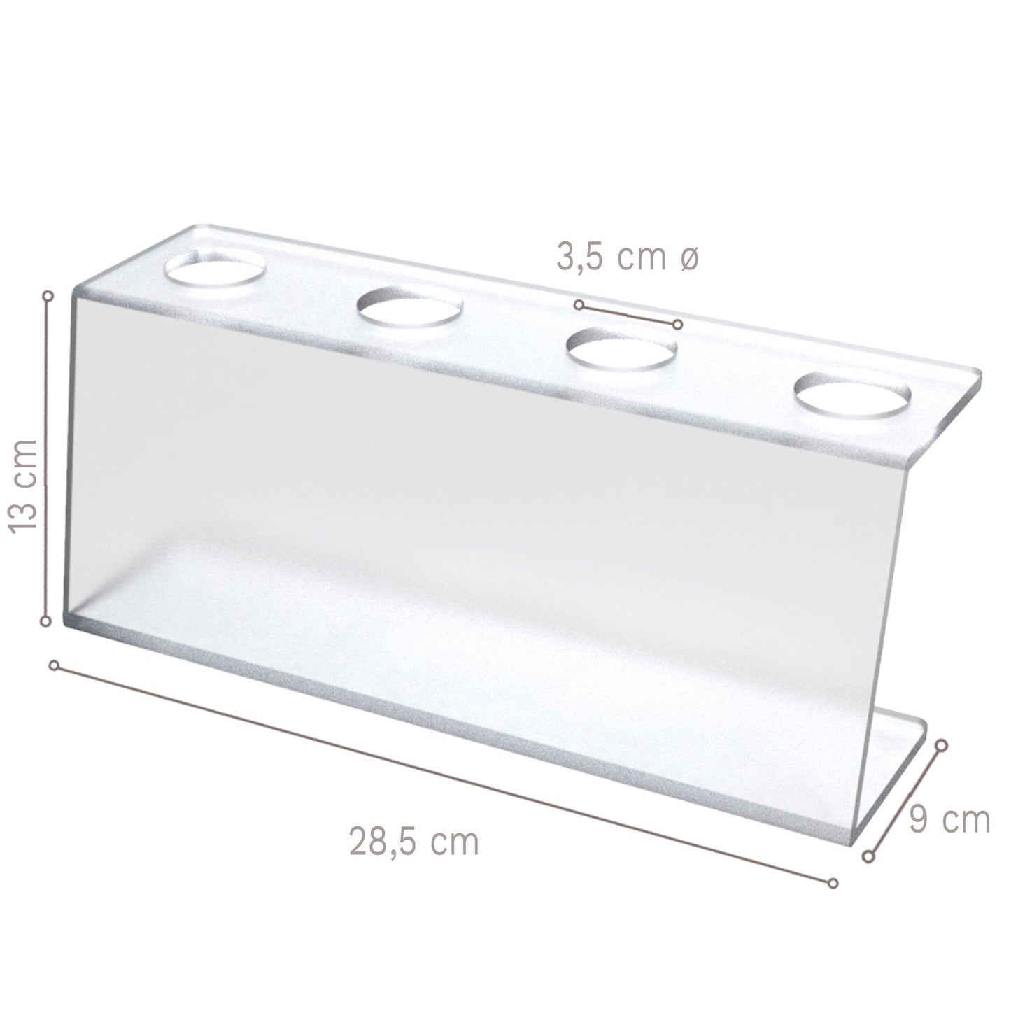 SOPORTE CUATRO CONOS PLEXIGAS 28,5 x 9 h 13 CM Ø 3,5 CM