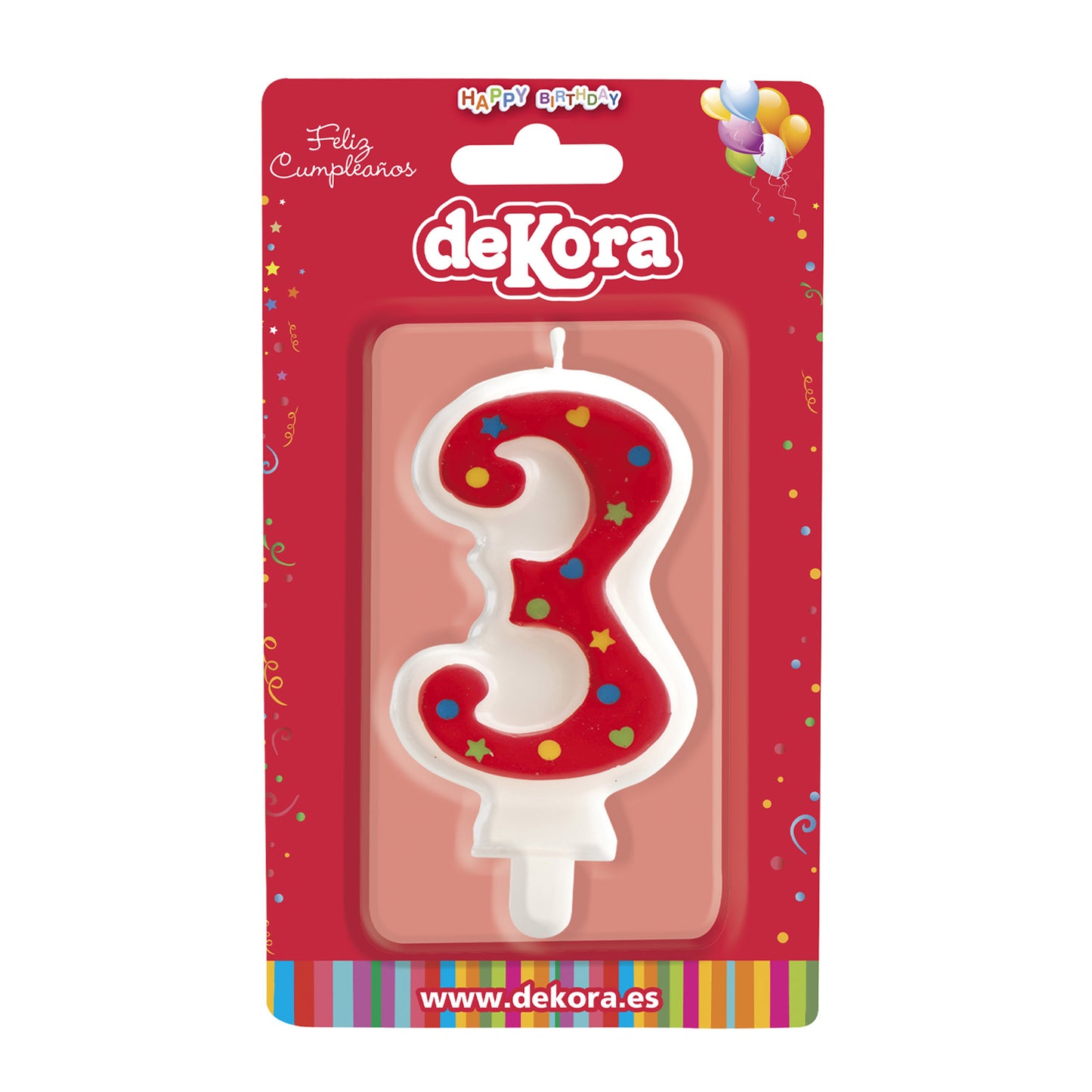 BOUGIE FETE CHIFFRE 3 ROUGE 6,5CM