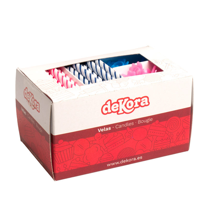 100 VELAS ROSA/AZUL COM SUPORTE 6 CM