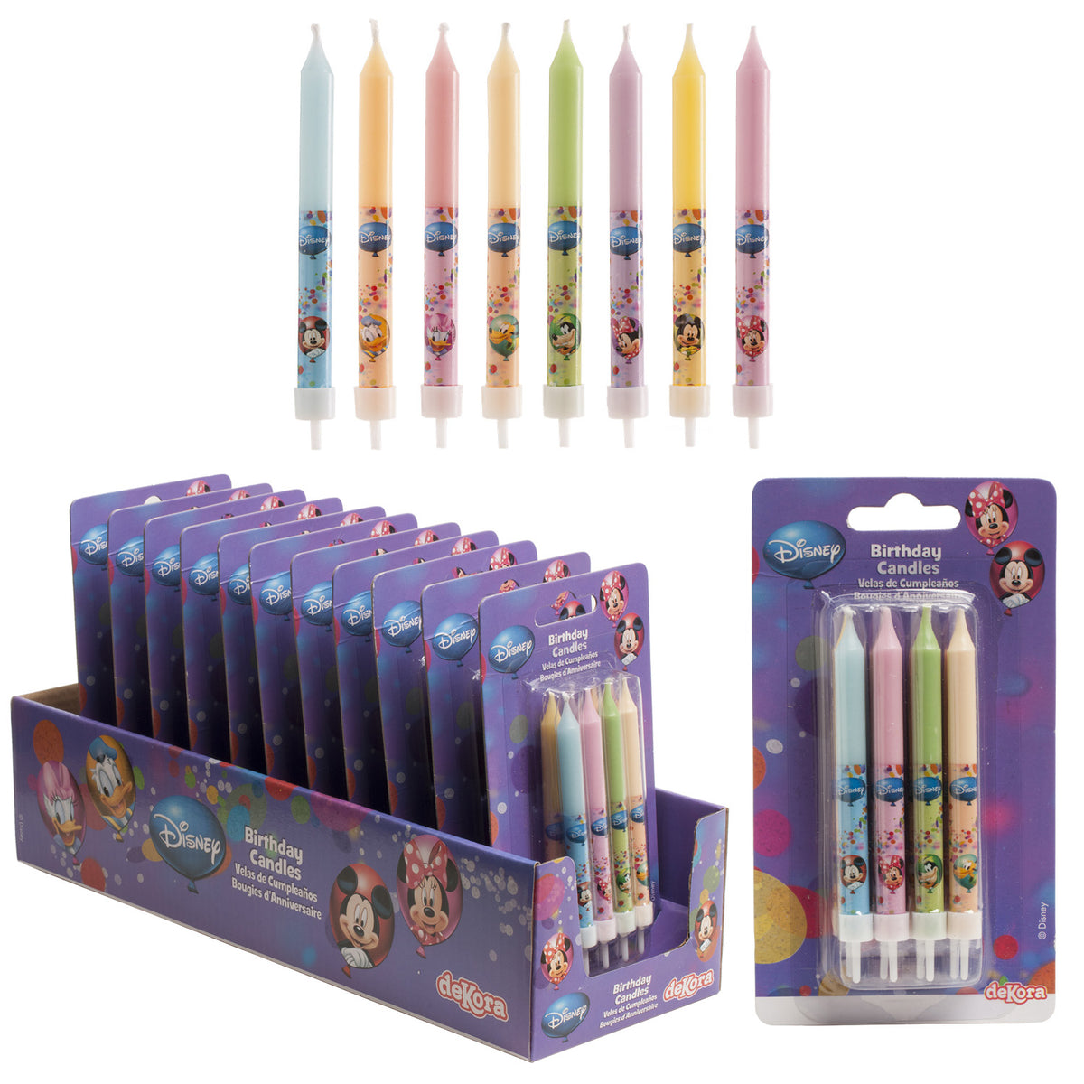 DISPLAY 12 STICKER CANDLES MICKEY & FRIENDS 9CM
