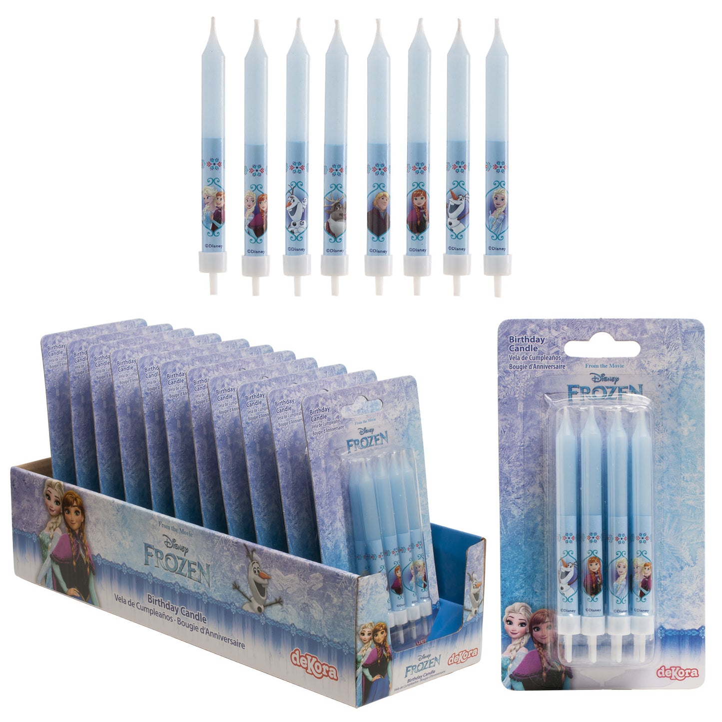 DISPLAY 12 BLISTER 8 VELAS PALILLO CUMPLEAÑOS FROZEN 9CM