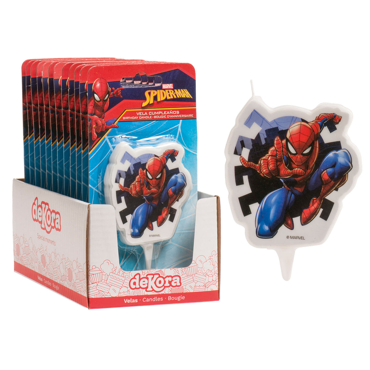 DISPLAY 12 BOUGIES D'ANNIVERSAIRE 2D SPIDERMAN 7 CM