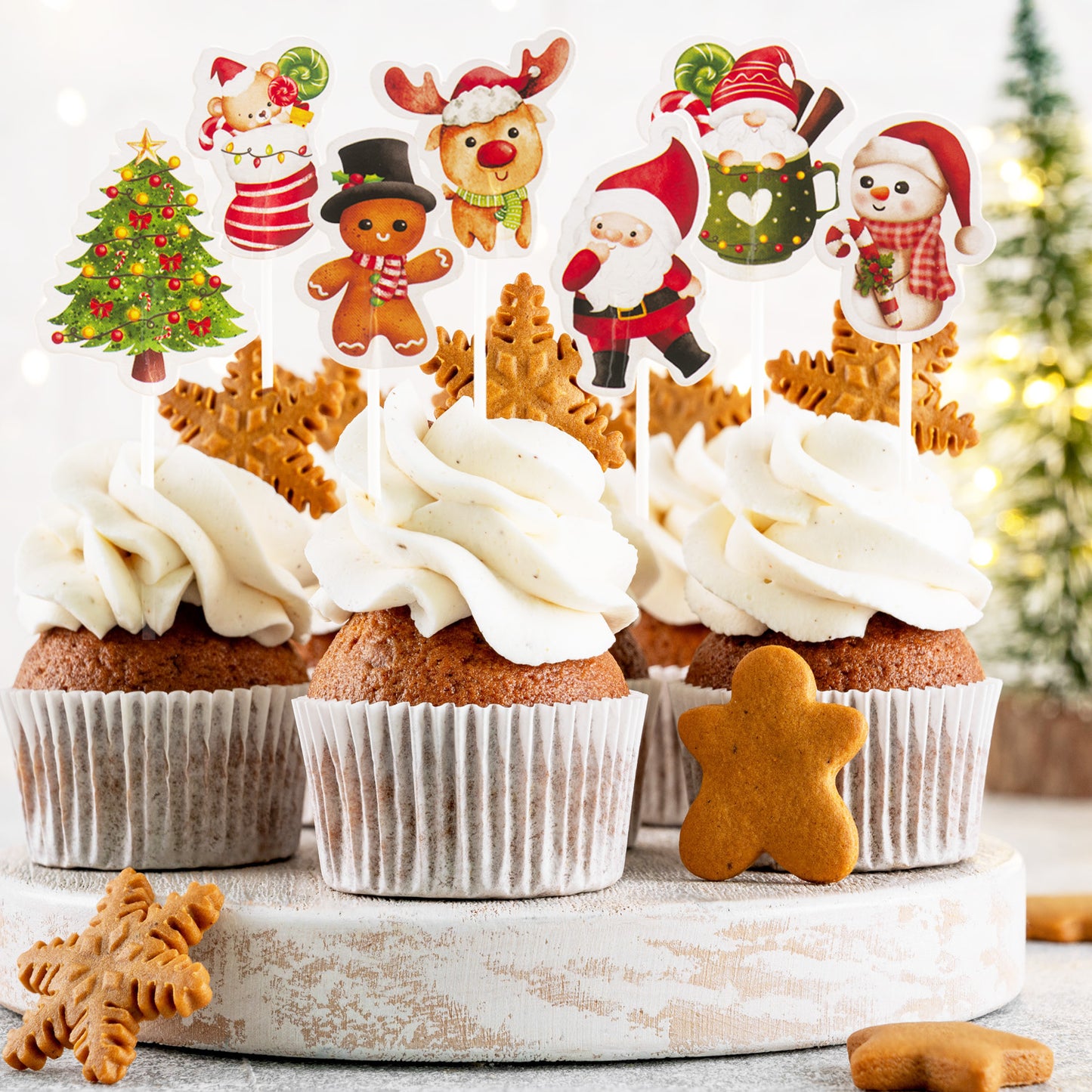 CHRISTMAS CAKE TOPPERS 8 DESIGNS 16 U