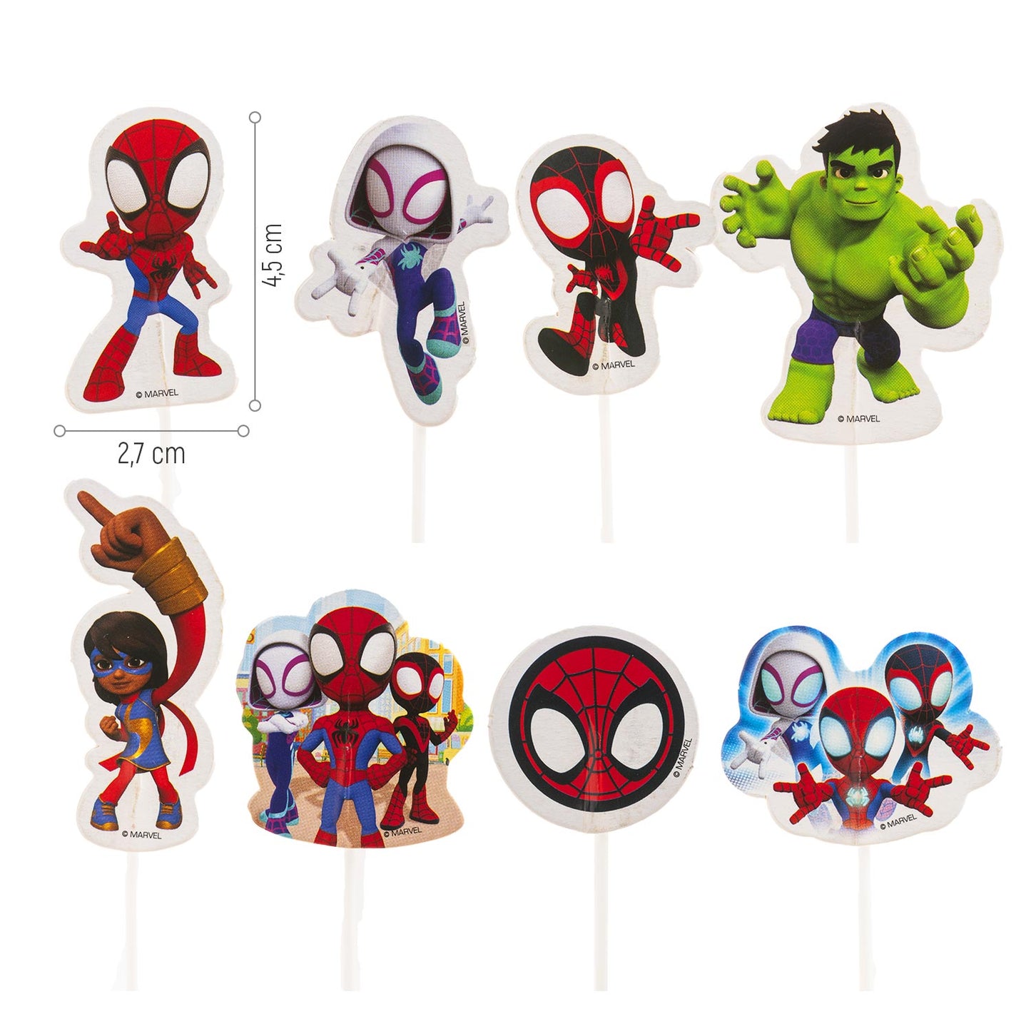 CAKE TOPPER 8 DISEÑOS SPIDEY 16 UNIDADES