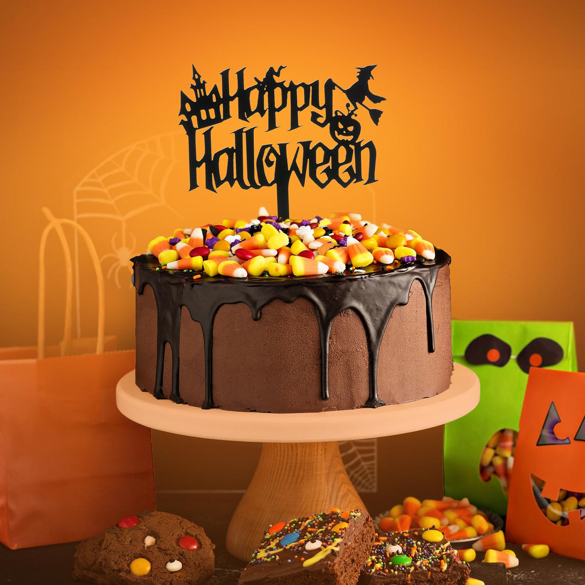 CAKE TOPPER HAPPY HALLOWEEN BRUXA 11,5 X 14CM