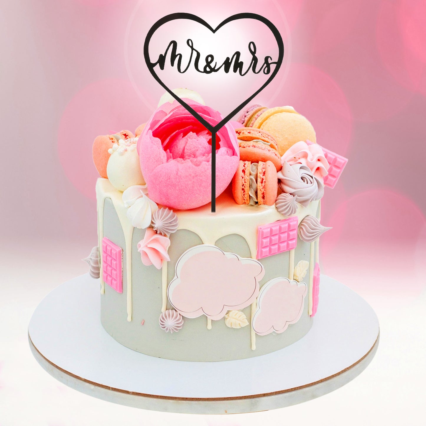 CAKE TOPPER MR AND MRS CORAZON NEGRO 15X10CM