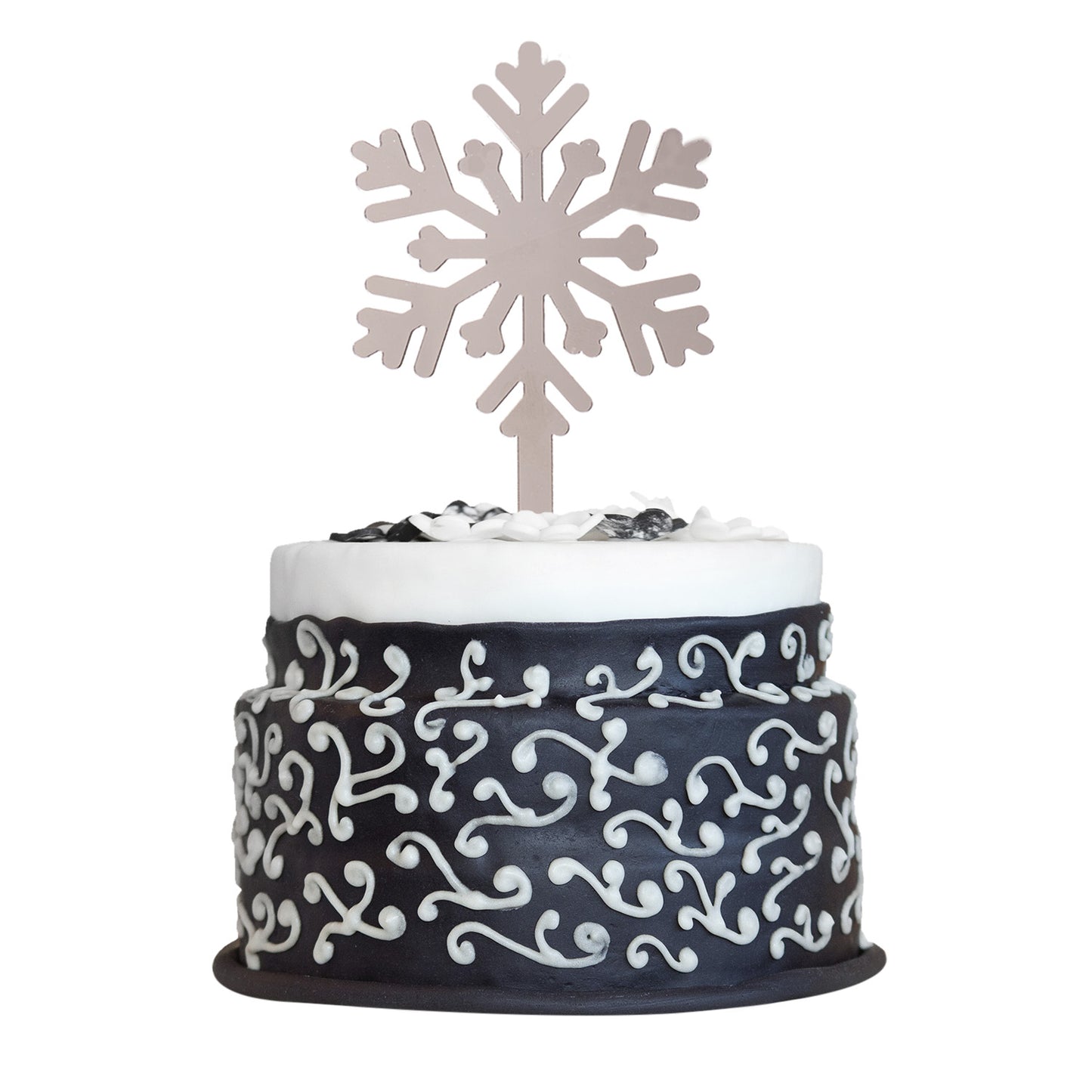 CAKE TOPPER FLOCO DE NEVE PRATEADO 13X6CM