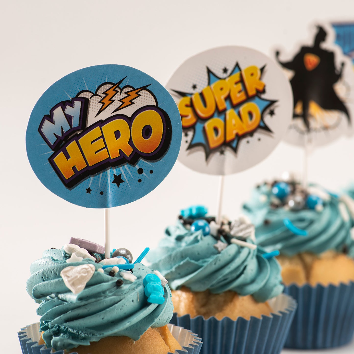 CAKE TOPPER PAPEL SUPERDAD 4 MODELOS 8 UNIDADES