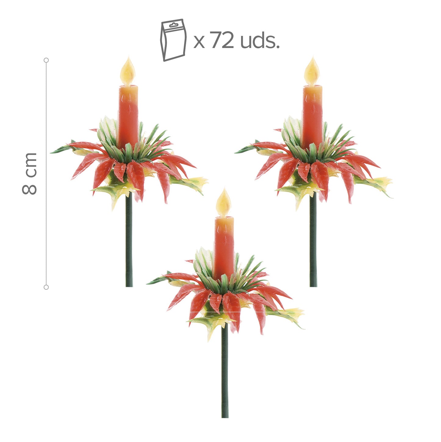 CAKE TOPPER FIGURA IN PLASTICA FIORE CON CANDELA 8CM 72PZ