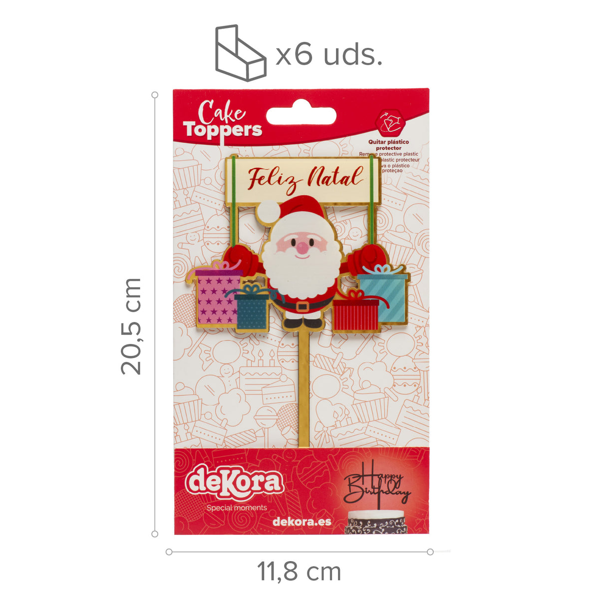 CAKE TOPPER FELIZ NATAL DORADO 10.4X16CM