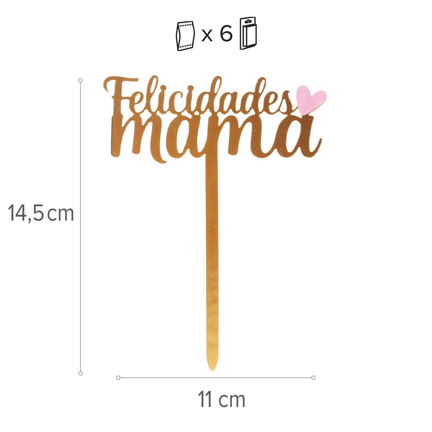 CAKE TOPPER CONGRATULATIONS MOM GOLD HEART 11X14.5CM