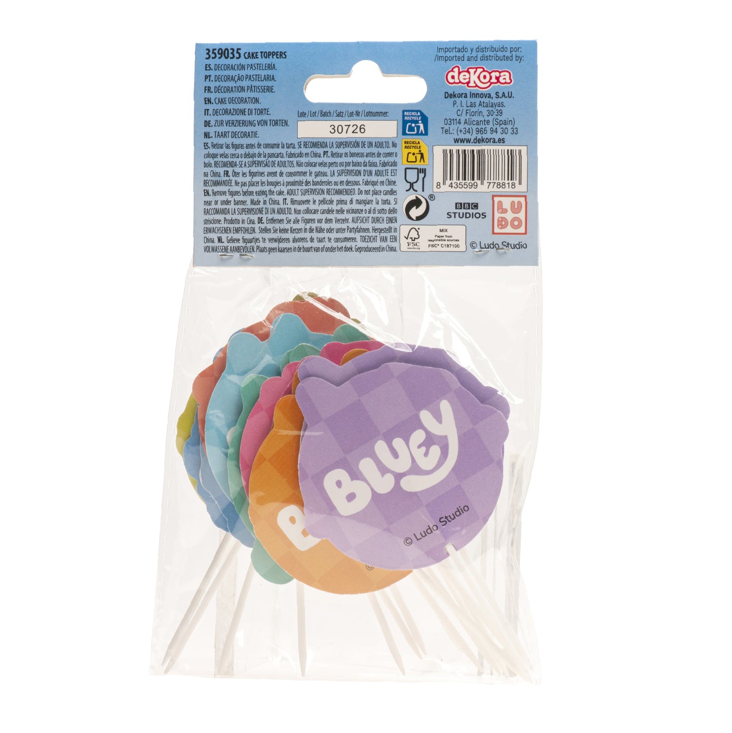 CAKE TOPPERS EN PAPIER BLUEY ET BINGO 16 UNITES
