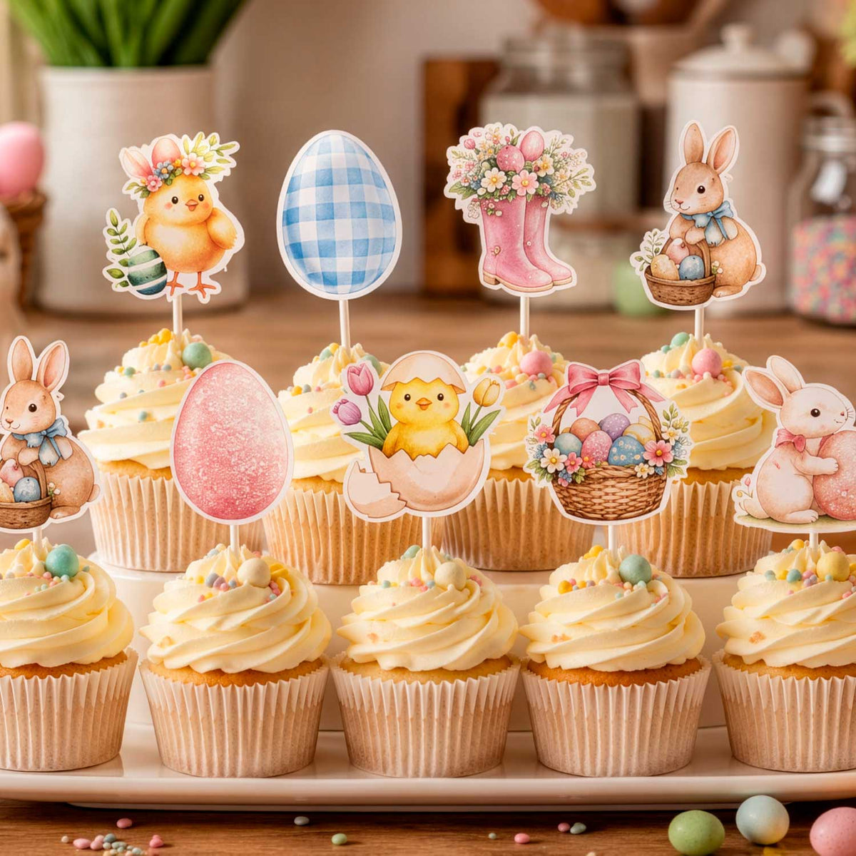 CAKE TOPPER PAPEL PASCUA 8 MODELOS 8 UNIDADES