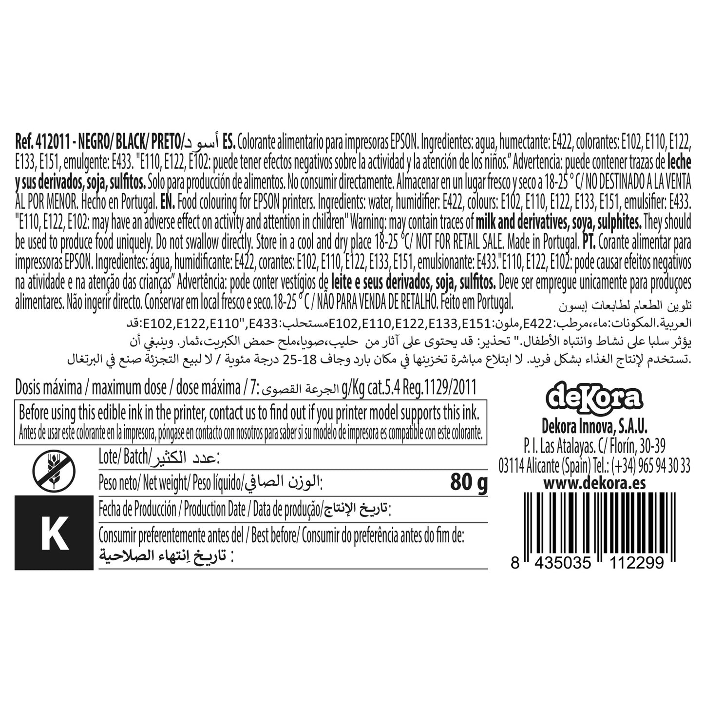 BOCCETTA COLORANTE NERO 100CC PER CARTUCCE EPSON