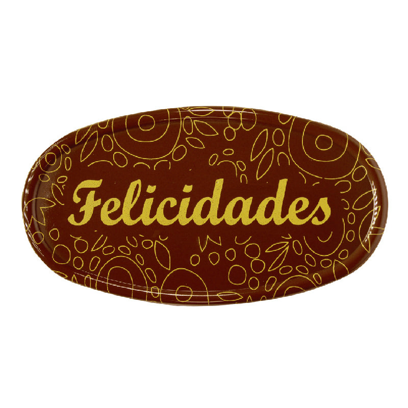 "LETRERO CHOCOLATE OVALADO ""FELICIDADES"" 90x50 mm"