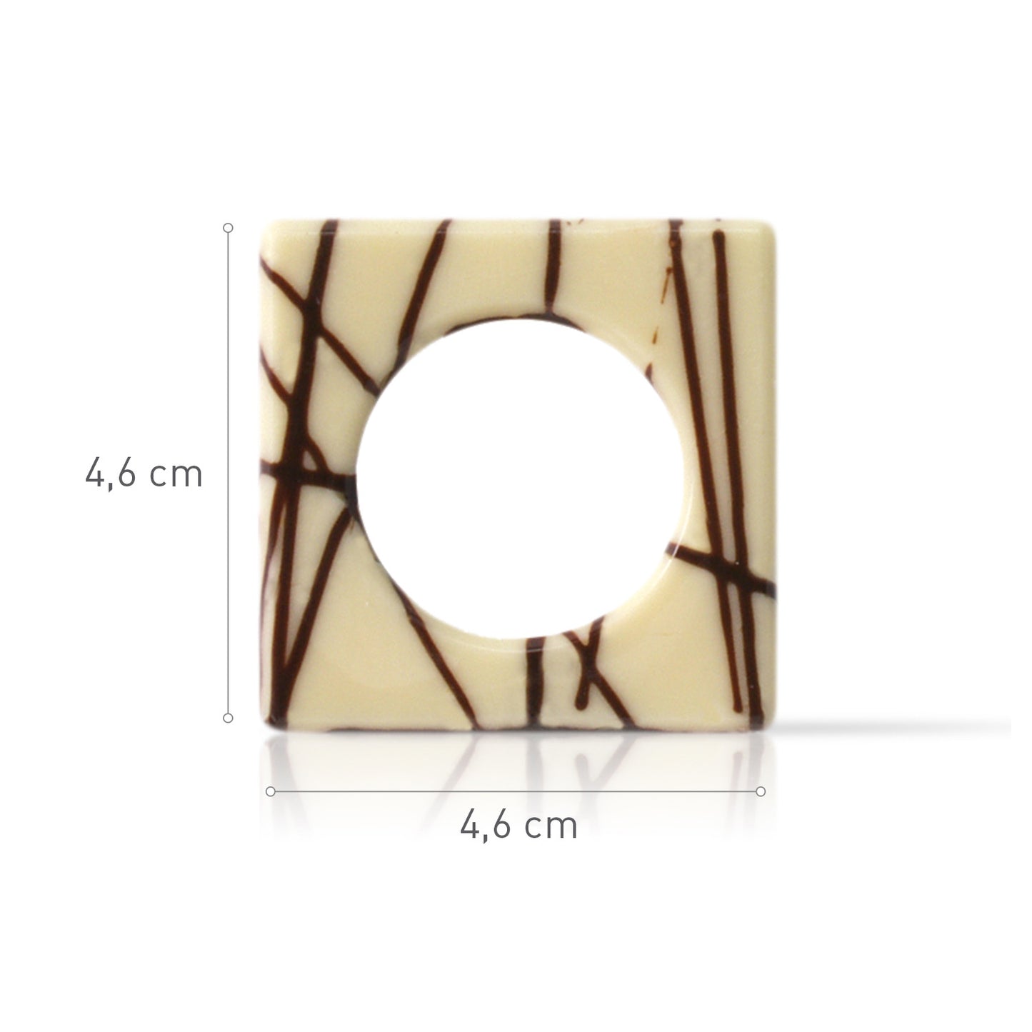 CIOCCOLATO QUADRATO BIANCO CON RIGHE NERE 46X46MM