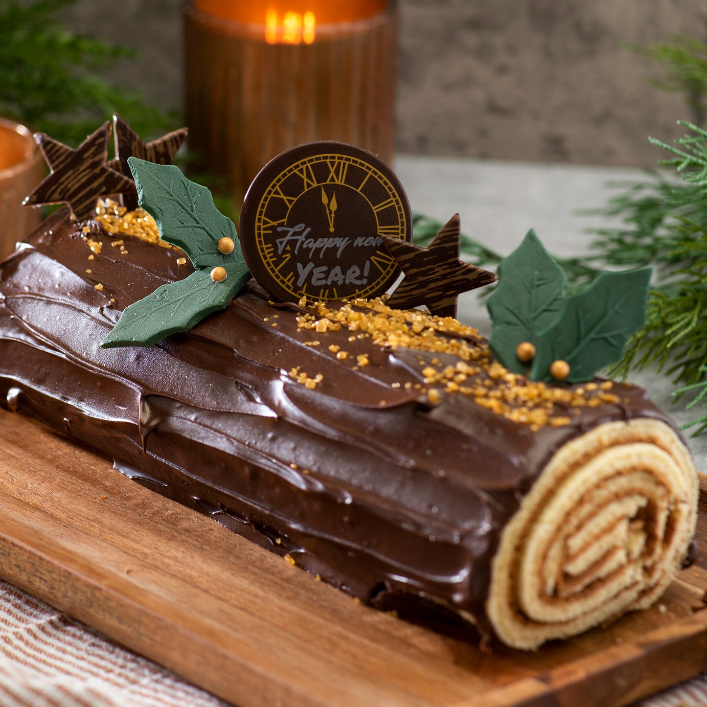 DECORACION CHOCOLATE NEGRO RELOJ HAPPY NEW YEAR 45UDS