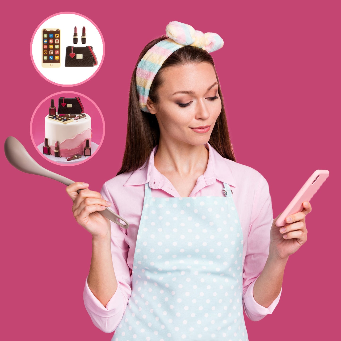 DECORACIÓN CHOCOLATE KIT BOLSO Y MAQUILLAJE 4 PZS