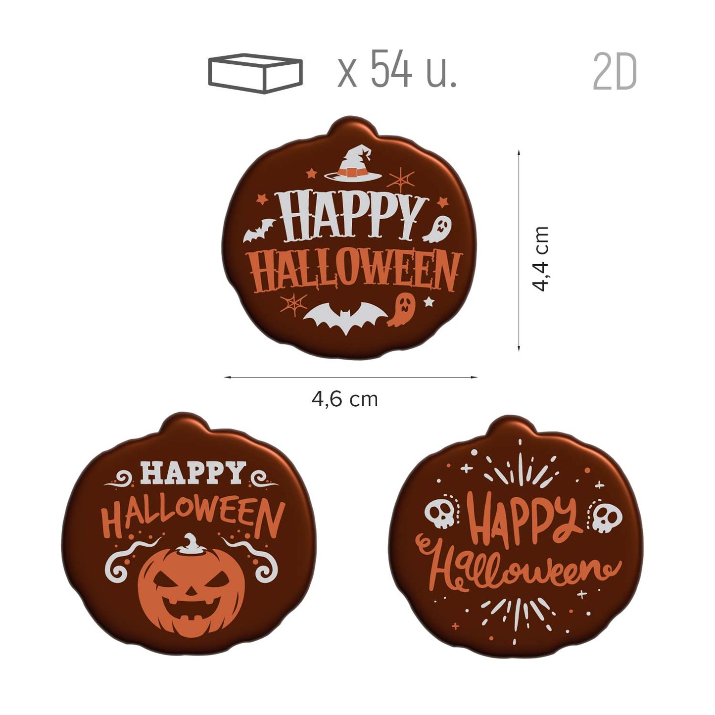 PANNEAU CHOCOLAT NOIR ASSORTI HAPPY HALLOWEEN 3 MODÈLES 54 UNITÉS