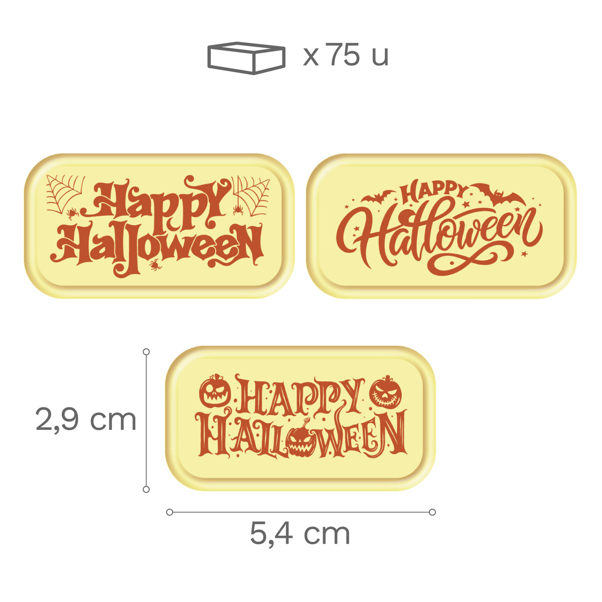 LETREIRO CHOCOLATE BRANCO SORTIDO HAPPY HALLOWEEN 75 UNID