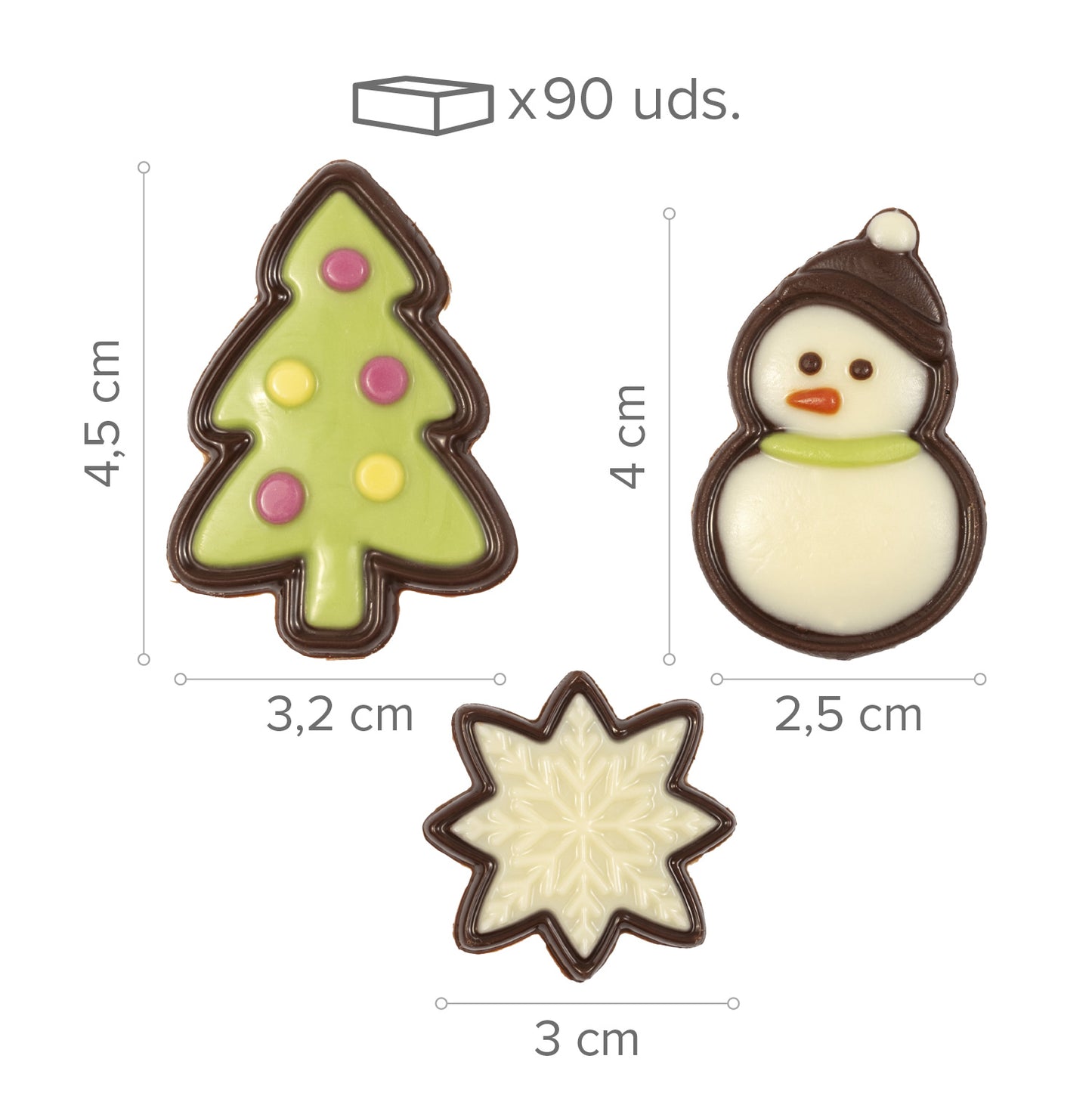 DECORACIÓN CHOCOLATE NGR Y BLNC SURTIDO COMIC NAVIDAD 90UD